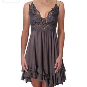 Free People Adella Lace Mini Dress - Dark Grey - Medium